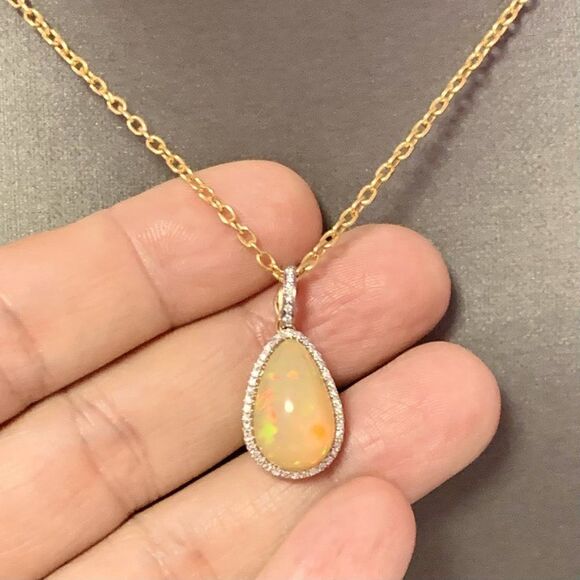 Natural Ethiopian Opal Diamond Necklace 17" 9.23 TCW Certified $5,950 114431 - Picture 3 of 10